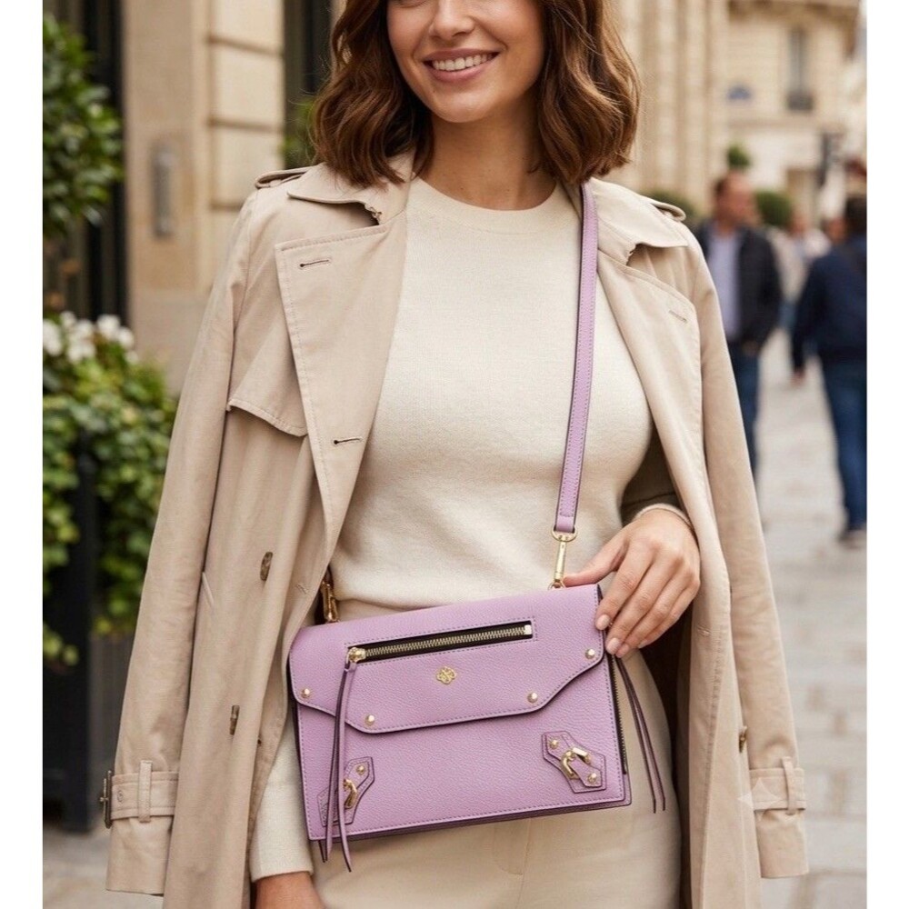 Oryany Genuine Leather Crossbody Bag Small Bright Lilac Purple Excellent